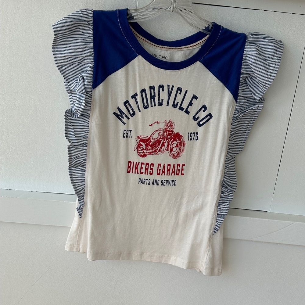 Anthropologie  Biker Graphic Tee - Blue, White, and Red